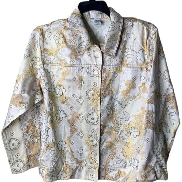 Vintage Erin Floral Button Up Shirt Jacket Womens Plus 1X Long Sleeve Tropical - Picture 1 of 6